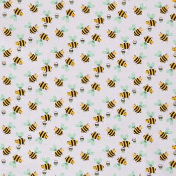 Baumwoll Druck Bienen auf Hellgrau
